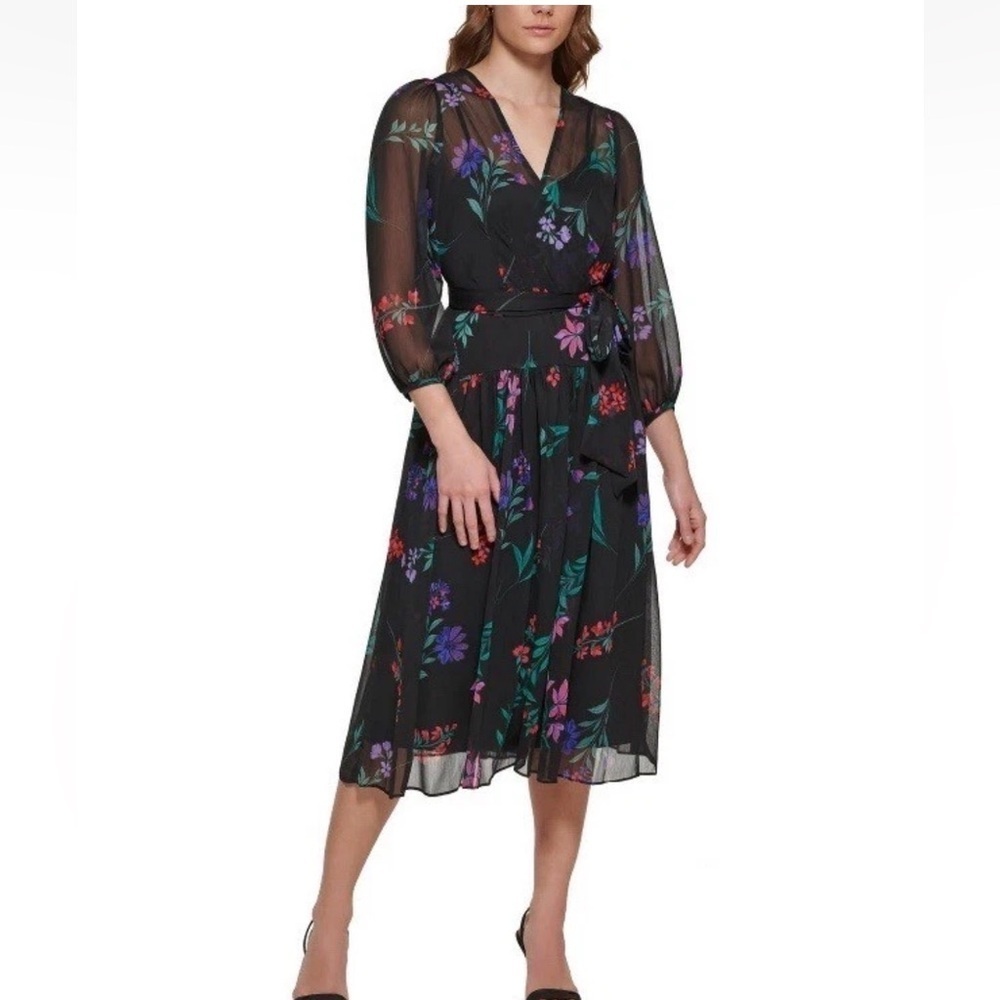 STUNNING LIKE NEW CALVIN KLEIN Chiffon Floral Midi Dress